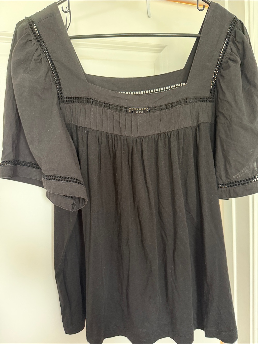 Elie Tahari Black Square Neck Cotton Peasant Blouse
